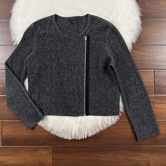 Theory Size Medium Lioralee‎ Prosecco Stretch Knit Crop Asymmetrical Zip Jacket - Picture 1 of 9